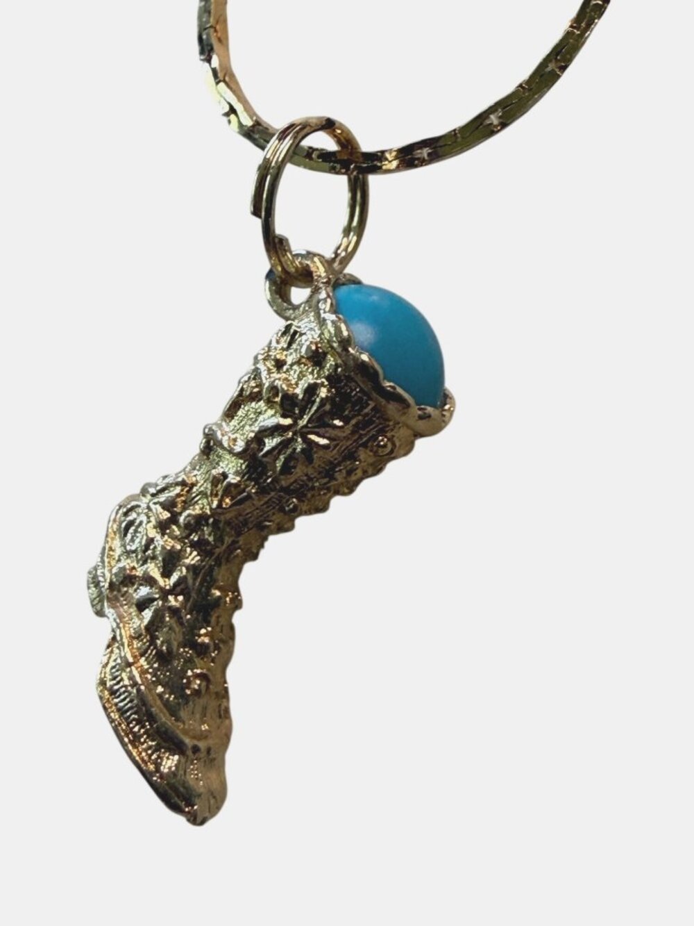 Avon Boot Pendant On Gold-Tone 18" Chain Western Style Blue Accent